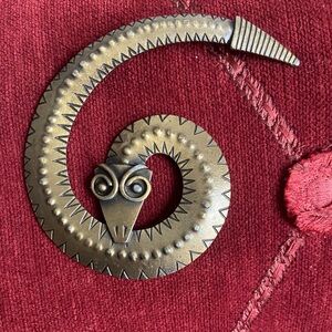 Vintage Bronzed Signed Serpent Brooch
